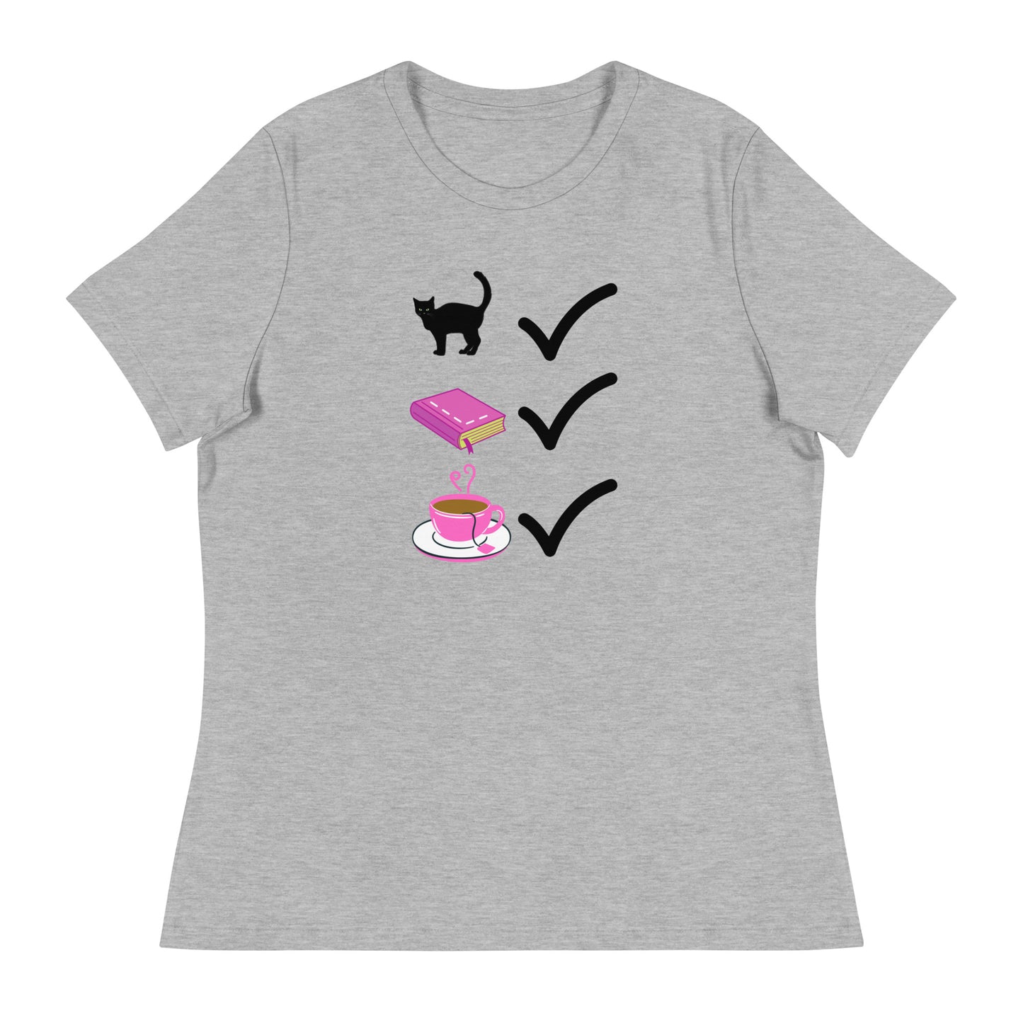 Books, Tea, Cat, Check! Women's Relaxed T-Shirt